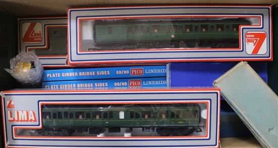 00 Gauge model railway including 2 locomotives, 3 Lima carriages etc, 1950s-70s